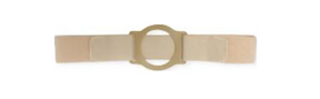 Beige ostomy belt with round center opening for ostomy pouch support