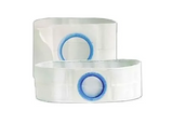Transparent medical adhesive patches with blue circular ports for infusion or medical device attachment
