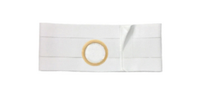 White ostomy belt with circular opening for medical supplies support