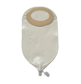 Transparent ostomy bag with adhesive skin barrier and drainable outlet, medical supply