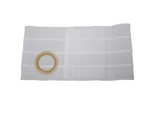 White medical ostomy pouch support belt with adhesive ring, isolated on white background