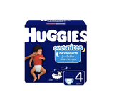 Huggies Overnites size 4 baby diapers pack with sleeping baby and nighttime theme