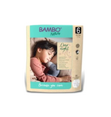 Bambo Nature size 6 overnight diapers package with child sleeping on pillow