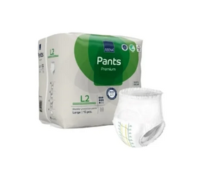 Adult incontinence pants, large size, with packaging and single pull-up disposable brief.