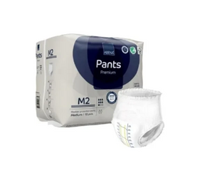 Pack of adult incontinence pull-up pants with one pant displayed in front