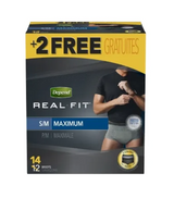 Depend Real Fit Maximum S/M adult briefs box, 14 count, shown on white background