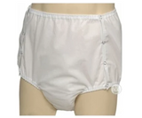 Adult incontinence briefs with side snaps for easy wear, displayed on a mannequin