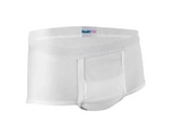 White reusable incontinence underwear for adults, front pouch design, health aid product