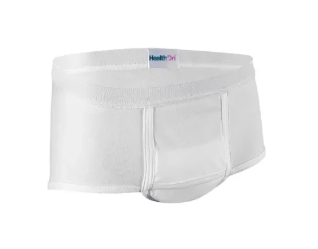 White reusable incontinence underwear for adults, front pouch design, health aid product
