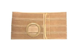 Beige ostomy belt with adjustable strap and circular opening for medical support