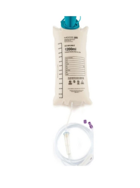 1200ml urine drainage bag with measurement markings and attached medical tubing