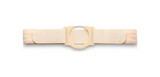 Beige medical support belt with adjustable straps and central circular opening