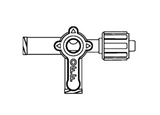 Line drawing of a medical stopcock valve in the off position for fluid delivery systems