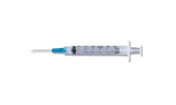 Sterile disposable syringe with needle for medical injections on white background