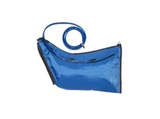 Blue medical supply bag with zipper and attached flexible tubing