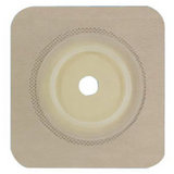 Beige ostomy barrier with pre-cut round center, adhesive medical wafer for stoma care