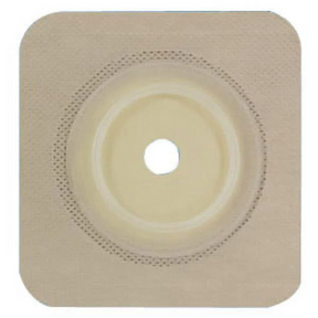 Beige ostomy barrier with pre-cut round center, adhesive medical wafer for stoma care