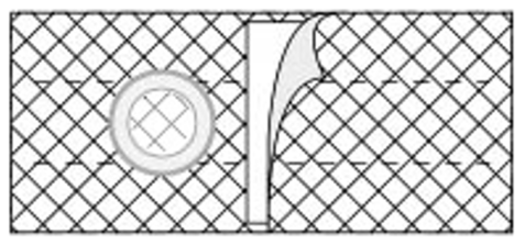 Medical adhesive pad with circular opening and peeled corner on grid background