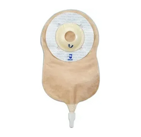 drainable beige ostomy pouch with adhesive barrier for medical supply home delivery