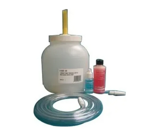 Medical suction canister kit with tubing, collection jar, and solution bottles