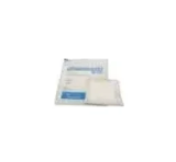 Sterile medical gauze pad and packaging on white background