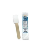 Oral swab with sponge tip and wooden handle, shown with individual sterile packaging