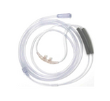 Clear nasal oxygen cannula tubing with soft ear cushions for medical respiratory support