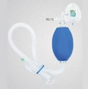 Manual resuscitator bag with clear mask and blue squeeze bulb for emergency respiratory support