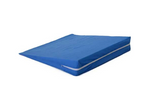 Blue wedge medical positioning pillow with removable cover on white background