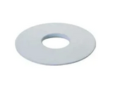 White circular medical adhesive barrier ring for ostomy supplies on a plain background.