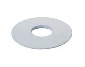 White circular medical adhesive barrier ring for ostomy supplies on a plain background.
