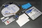 Sterile medical supplies kit with drainage bag, gloves, gauze, and antiseptic wipes