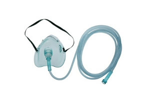 Clear oxygen mask with adjustable strap and long medical tubing for respiratory support