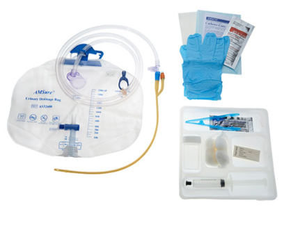 Amsure Foley Tray Meter, Preconn Hydrophilic Ctd 14fr, 05cc, 400ml Meter/2600cc Bag, Nitrile Gloves, Sterile