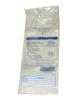 Sterile medical syringe in sealed packaging with labeling and patient information section