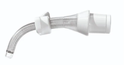 Flexible medical hose with clear tubing and white connector for respiratory equipment