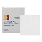 ZeniCOL Ag collagen dressing with silver and box, advanced wound care supply