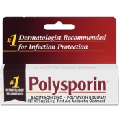Polysporin antibiotic ointment box with dermatologist recommended label
