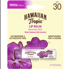 Hawaiian Tropic Lip Balm SPF 30 in tropical flavor, moisturizing sunscreen stick packaging