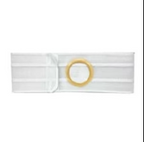 White ostomy support belt with round opening for medical ostomy bag