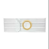 White ostomy support belt with round opening for medical ostomy bag