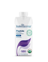 Kate Farms Peptide vanilla nutrition formula medical drink carton, 11 fl oz, front view.
