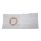 White medical ostomy belt with circular wafer opening for stoma care