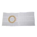 White medical ostomy belt with circular wafer opening for stoma care