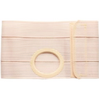 Beige ostomy support belt with circular opening for medical device attachment