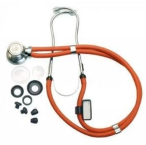 Orange stethoscope with replacement ear tips and diaphragms for home medical use