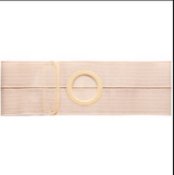 beige elastic ostomy belt with round opening for stoma support, medical supply