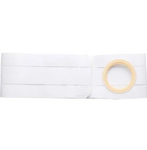 Elastic white ostomy belt with round opening for medical support