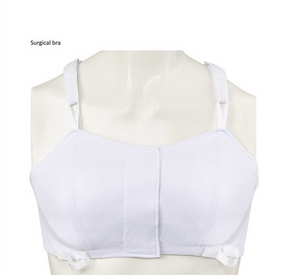 White surgical breast support bra with adjustable straps on mannequin torso