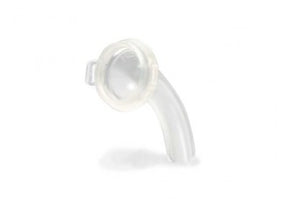 Clear plastic laryngeal tube medical device on white background